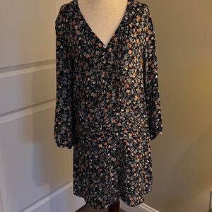 Veronica Beard Black and Orange Floral Long Sleeve Dress